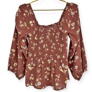 Madewell Women's NWT Lucie Smocked Floral Peplum Top size 2 Cottagecore Milkmaid